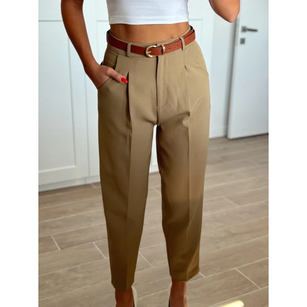 MYRA Yüksek Bel Kemerli Havuç Pantolon Haki