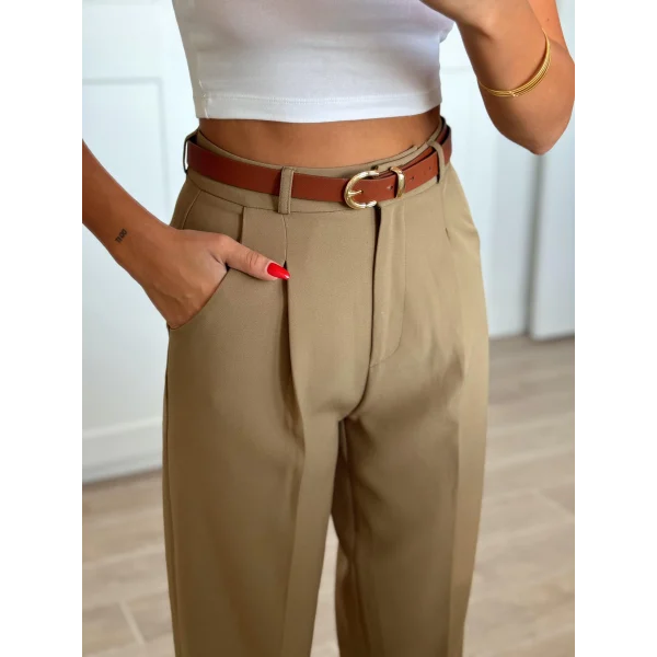 MYRA Yüksek Bel Kemerli Havuç Pantolon Haki
