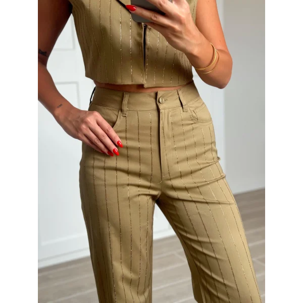 Taş İşlemeli Yelek Pantolon Takım Haki