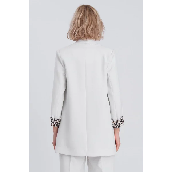 Myra Leopar Astarlı Şal Yaka Blazer Ceket Beyaz