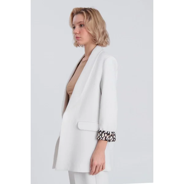 Myra Leopar Astarlı Şal Yaka Blazer Ceket Beyaz
