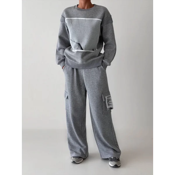 Sırtı Fermuar Detaylı Baskılı Sweatshirt Gri