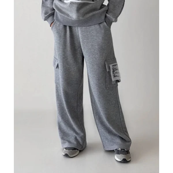 Kargo Cepli Beli Lastikli Eşofman Alt Gri