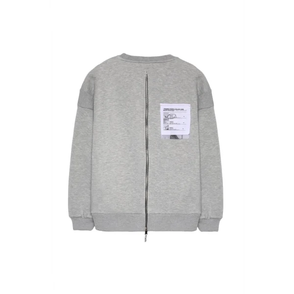 Sırtı Fermuar Detaylı Baskılı Sweatshirt Gri