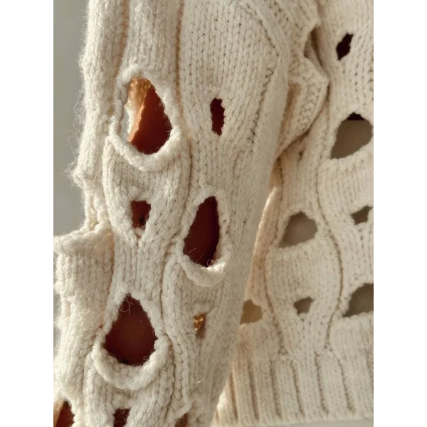 DELİKLİ KALIN TRİKO KAZAK KREM