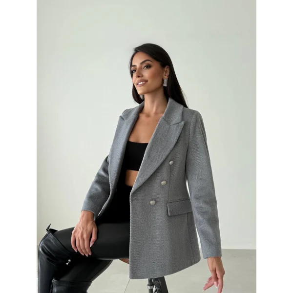 Diagonal Kumaş Kaşe Ceket Füme