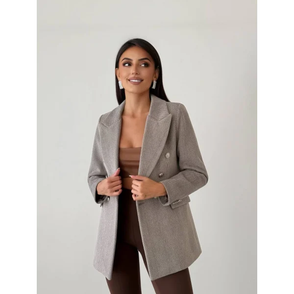 Diagonal Kumaş Kaşe Ceket Vizon