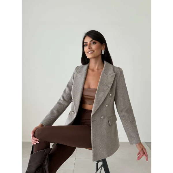 Diagonal Kumaş Kaşe Ceket Vizon