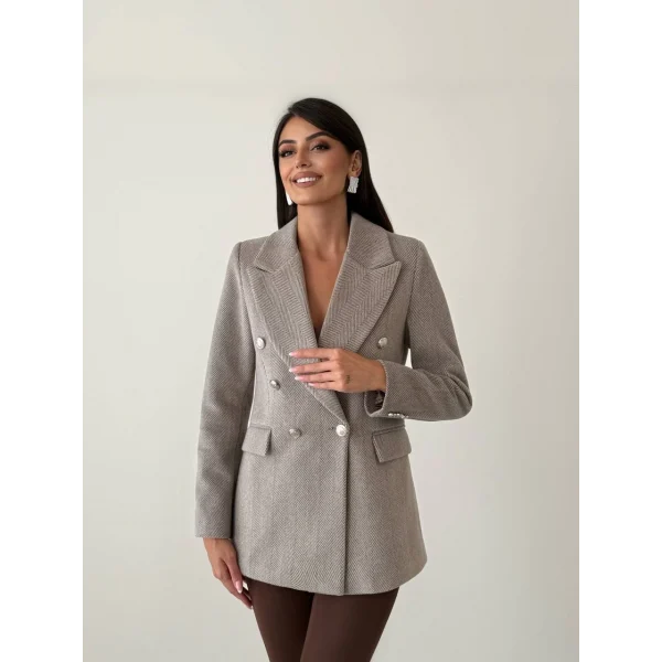 Diagonal Kumaş Kaşe Ceket Vizon