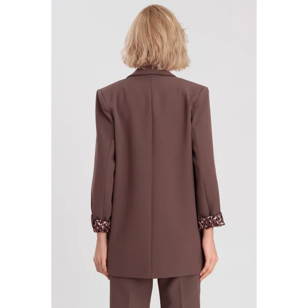 Leopar Astarlı Şal Yaka Blazer Ceket Kahverengi