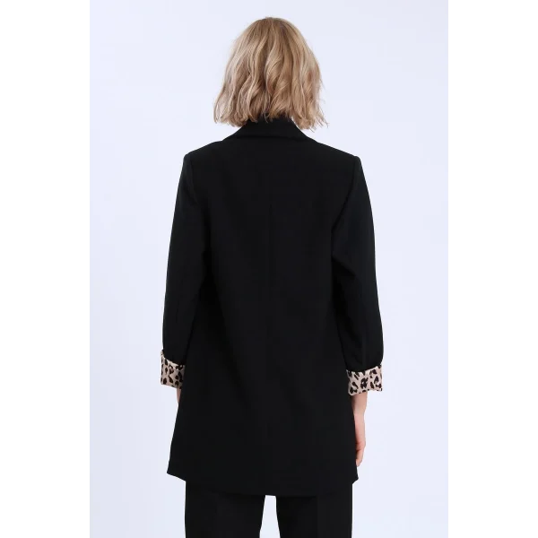 Leopar Astarlı Şal Yaka Blazer Ceket Siyah