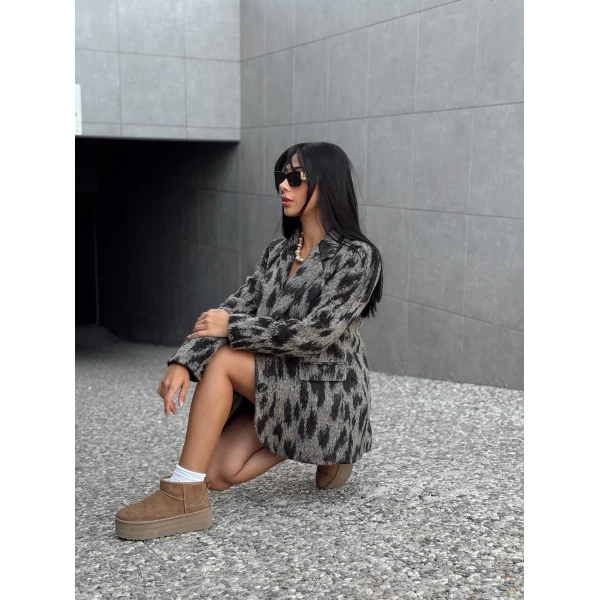 Jakar Desenli Dokulu Blazer Ceket Siyah