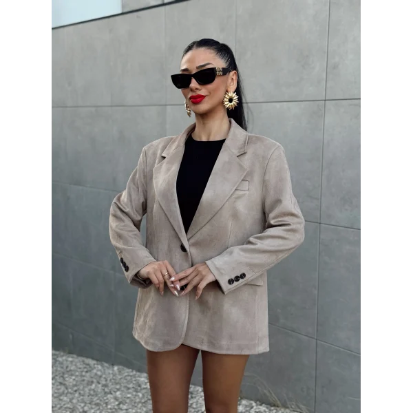 OVERSİZE SÜET BLAZER CEKET VİZON