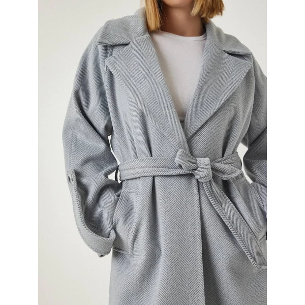 Premium Model Kol Detay Yün Kaban Gri