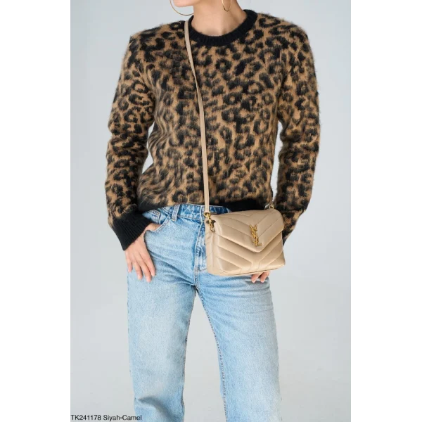 LEOPAR DESEN ŞARDONLU KAZAK