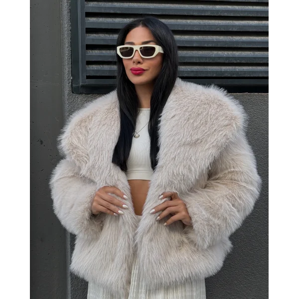 Uzun Tüylü Premium Kürk Ekru
