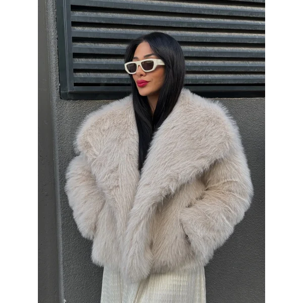 Uzun Tüylü Premium Kürk Ekru