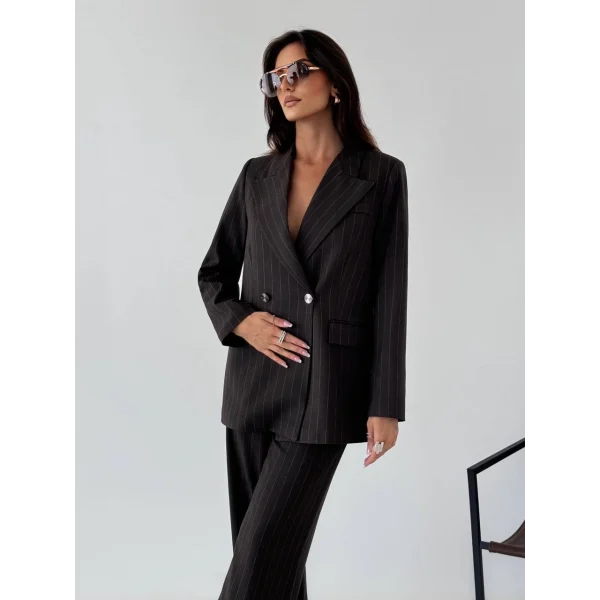 Myra Kahverengi Blazer Ceket Pantolon Takım