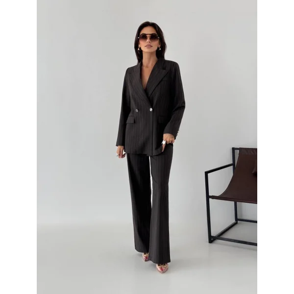 Myra Kahverengi Blazer Ceket Pantolon Takım