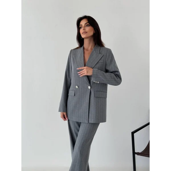 Myra Gri Blazer Ceket Pantolon Takım 