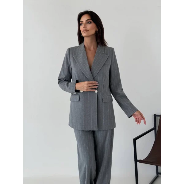 Myra Gri Blazer Ceket Pantolon Takım 