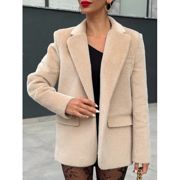 Alpaka Kemerli Ceket Ekru