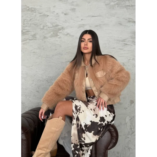 Deri Garnili Vizon Kürk Ceket