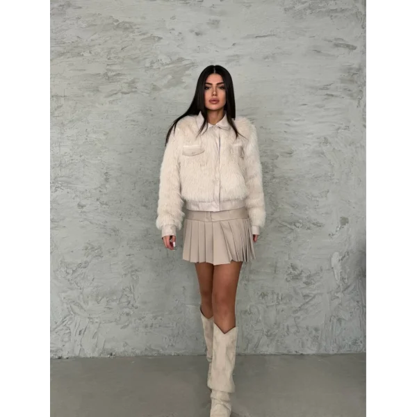 Deri Garnili Taş Kürk Ceket