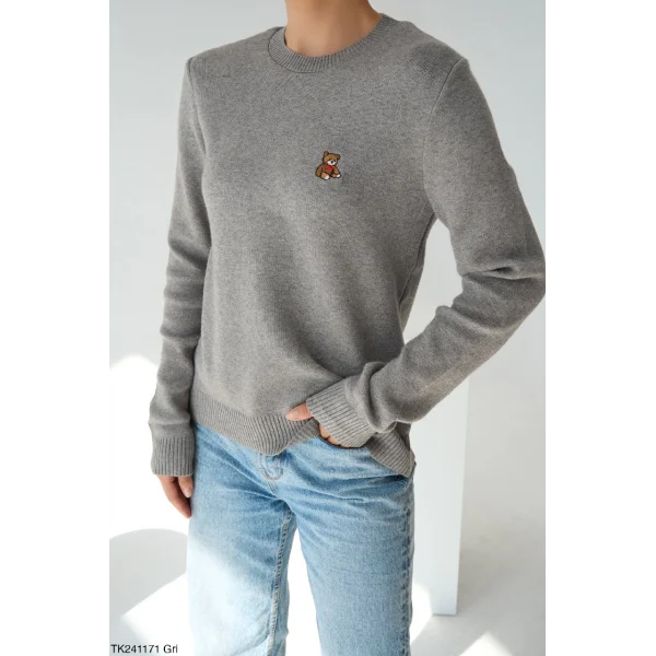 Ayı Armalı Gri Triko Kazak