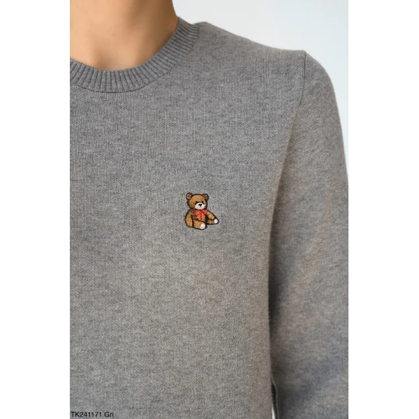 Ayı Armalı Gri Triko Kazak