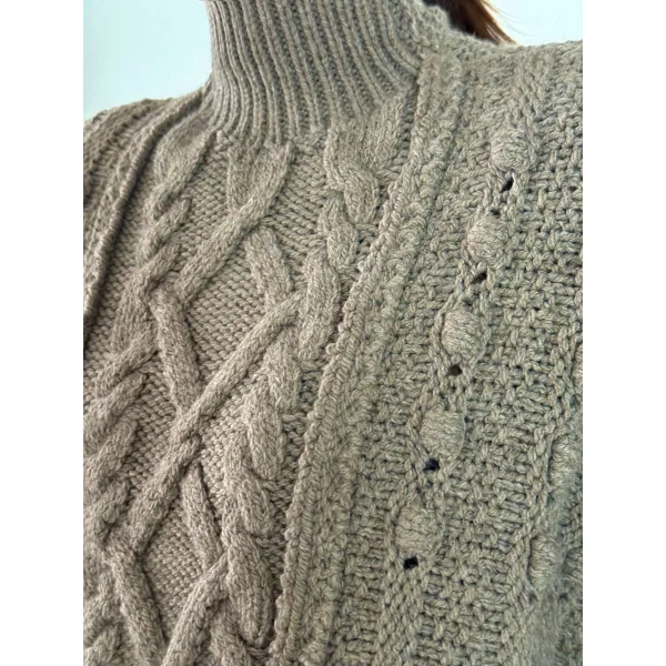 Saç Örgü Yırtmaç Detaylı Vizon Kazak