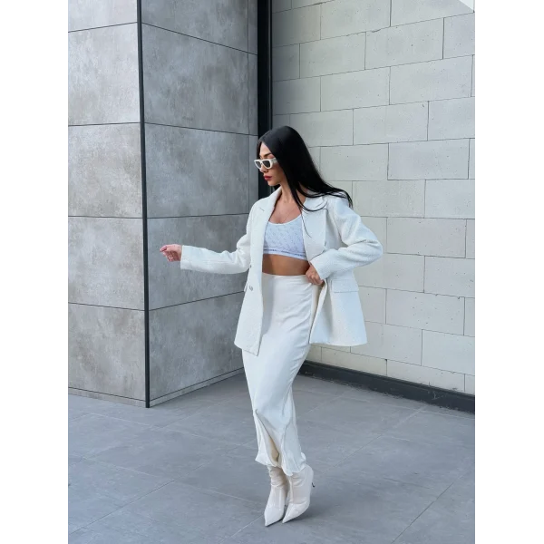 Simli Şanel Kruvaze Beyaz Blazer Ceket