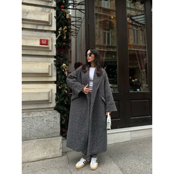 Yün Oversize Buklet Kaban Antrasit