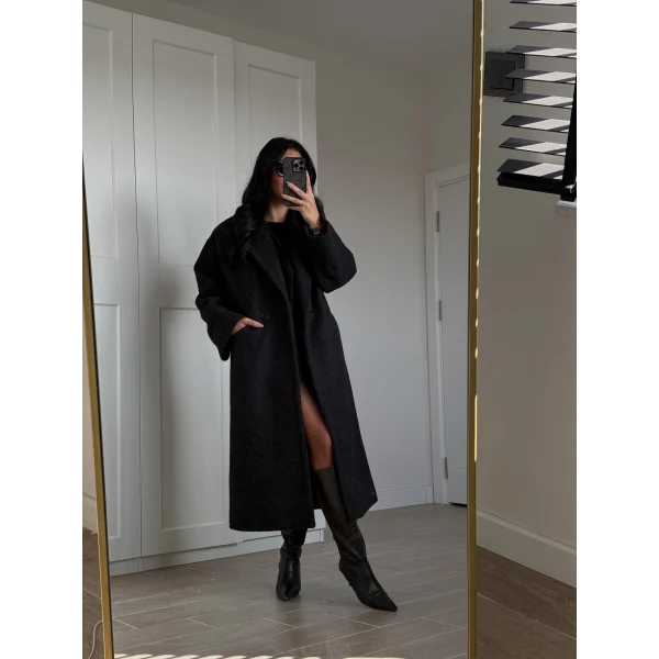 Yün Oversize Buklet Kaban Siyah