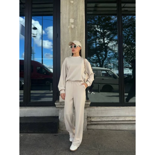 Viyana Pamuklu Eşofman Takım-Bej