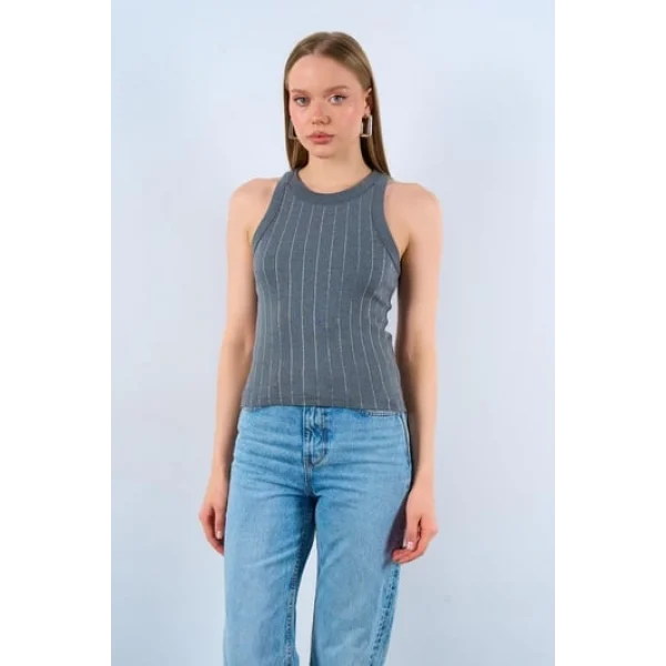 Halter Yaka Taş Baskılı Atlet - Antrasit