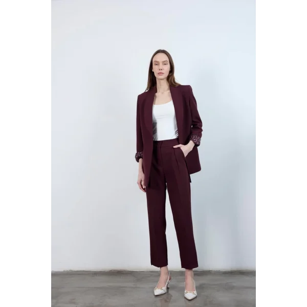 Leopar Astarlı Şal Yaka Blazer Ceket - Mürdüm