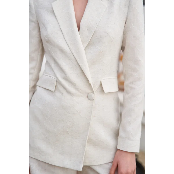 Jakarlı Tek Düğme Blazer Ceket - Naturel