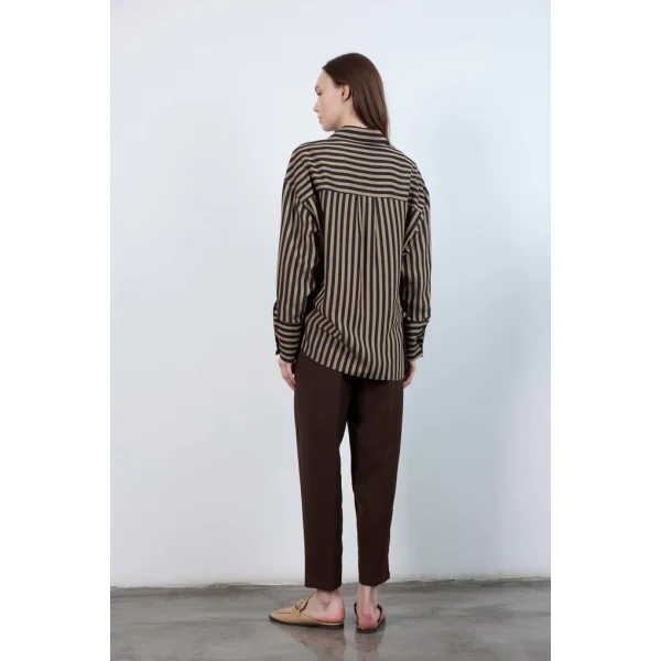 Çizgili Gömlek - Siyah Camel