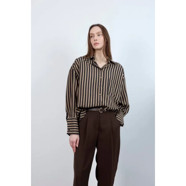 Çizgili Gömlek - Siyah Camel