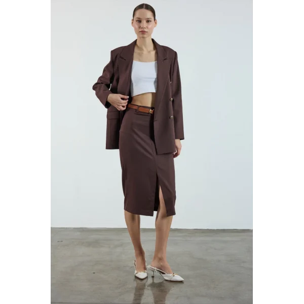 Poliviskon Kemerli Etek - Kahve