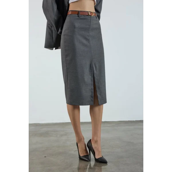 Poliviskon Kemerli Etek - Antrasit