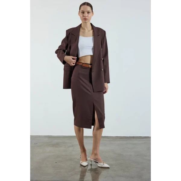 Poliviskon Kemerli Etek - Kahve