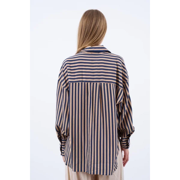 Çizgili Gömlek - Lacivert Camel