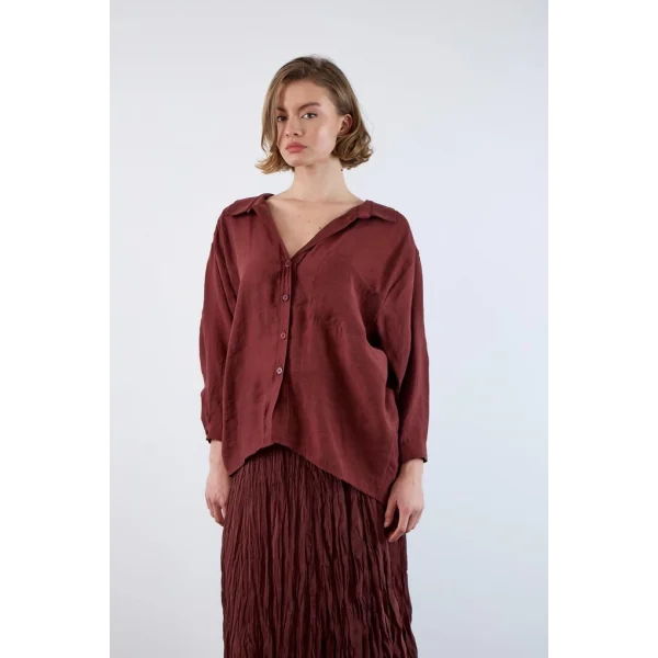 Düşük Omuz Oversize Gömlek - Kiremit