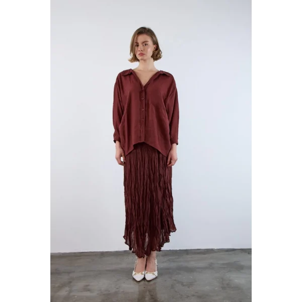 Düşük Omuz Oversize Gömlek - Kiremit