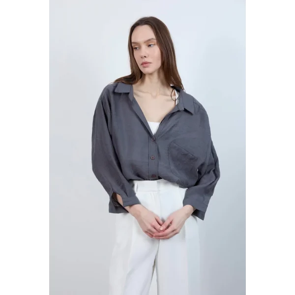 Düşük Omuz Oversize Gömlek - Antrasit