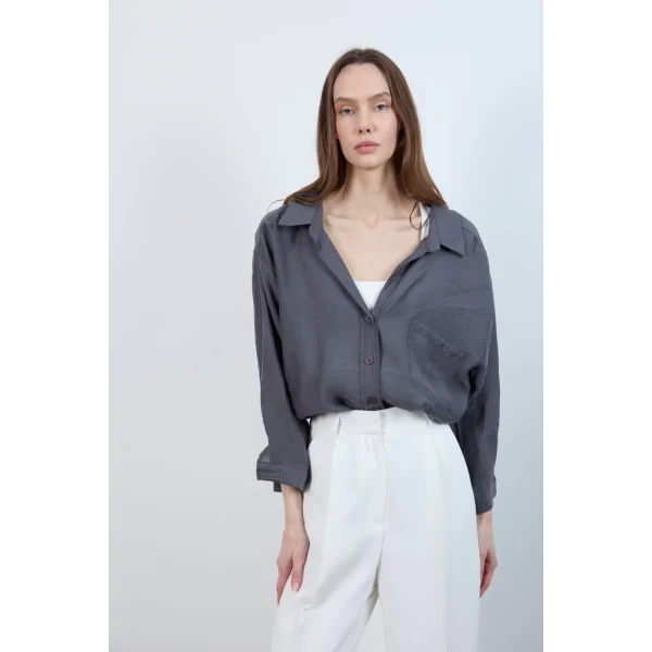 Düşük Omuz Oversize Gömlek - Antrasit