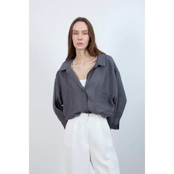 Düşük Omuz Oversize Gömlek - Antrasit