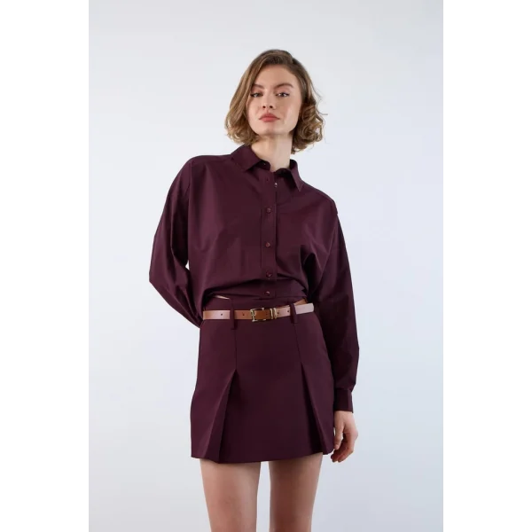 Pamuk Kumaş Poplin Gömlek - Mürdüm